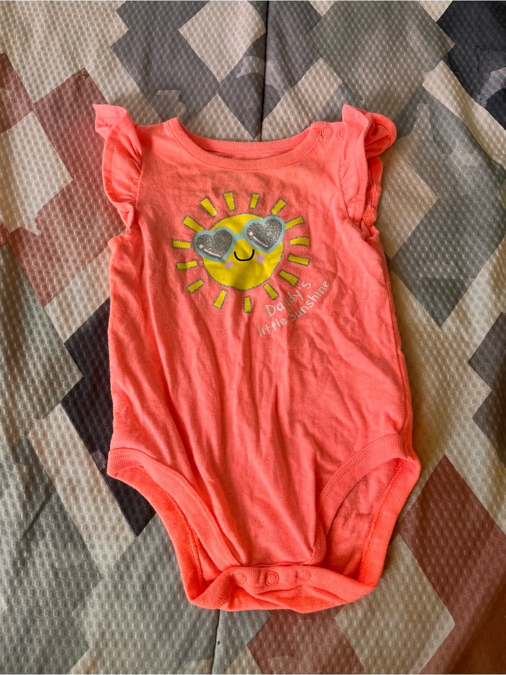 Garanimals Coral Pink Ruffle-Sleeve Sun Graphic One-Piece